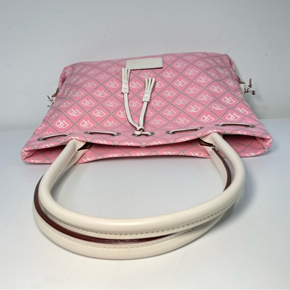 DOONEY & BOURKE Canvas Leather Tassel Tote Satchel RARE pink with white leather - Picture 3 of 16